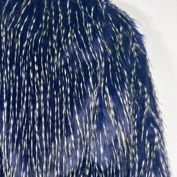 Navy Blue & White Faux Fur Jacket Cardigan Banana U.S.A. Size M Pre-Loved - Picture 13 of 14